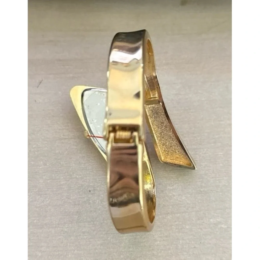 Bijoux Terner Women's Retro Gold Tone asymmetrical cuff watch with black accent